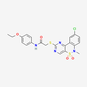 molecular formula C21H19ClN4O4S2 B2948167 2-[(9-chloro-6-methyl-5,5-dioxido-6H-pyrimido[5,4-c][2,1]benzothiazin-2-yl)thio]-N-(4-ethoxyphenyl)acetamide CAS No. 950471-20-2