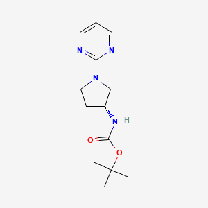 molecular formula C13H20N4O2 B2948205 (R)-叔丁基（1-（嘧啶-2-基）吡咯烷-3-基）氨基甲酸酯 CAS No. 1421030-60-5