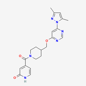 molecular formula C21H24N6O3 B2948212 4-[4-[[6-(3,5-Dimethylpyrazol-1-yl)pyrimidin-4-yl]oxymethyl]piperidine-1-carbonyl]-1H-pyridin-2-one CAS No. 2380083-37-2