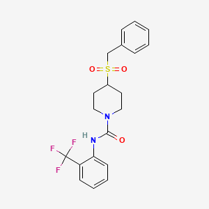 molecular formula C20H21F3N2O3S B2948221 4-(benzylsulfonyl)-N-(2-(trifluoromethyl)phenyl)piperidine-1-carboxamide CAS No. 2034467-56-4