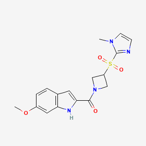molecular formula C17H18N4O4S B2948222 (6-methoxy-1H-indol-2-yl)(3-((1-methyl-1H-imidazol-2-yl)sulfonyl)azetidin-1-yl)methanone CAS No. 2309781-80-2