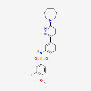 molecular formula C23H25FN4O3S B2948223 N-(3-(6-(azepan-1-yl)pyridazin-3-yl)phenyl)-3-fluoro-4-methoxybenzenesulfonamide CAS No. 904826-23-9