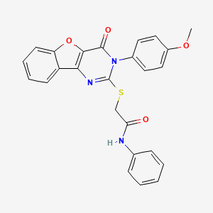 molecular formula C25H19N3O4S B2948231 2-((3-(4-methoxyphenyl)-4-oxo-3,4-dihydrobenzofuro[3,2-d]pyrimidin-2-yl)thio)-N-phenylacetamide CAS No. 866896-91-5