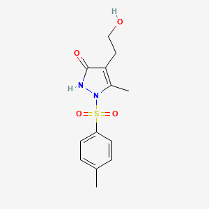 molecular formula C13H16N2O4S B2948238 4-(2-hydroxyethyl)-5-methyl-1-[(4-methylphenyl)sulfonyl]-1,2-dihydro-3H-pyrazol-3-one CAS No. 860611-79-6