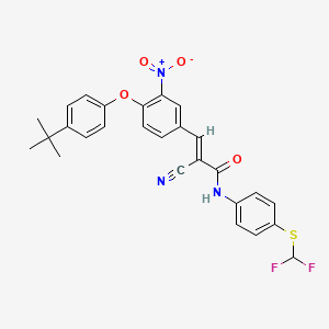 molecular formula C27H23F2N3O4S B2948243 (E)-3-[4-(4-tert-butylphenoxy)-3-nitrophenyl]-2-cyano-N-[4-(difluoromethylsulfanyl)phenyl]prop-2-enamide CAS No. 556016-90-1