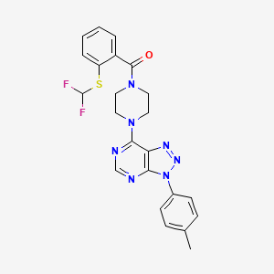 molecular formula C23H21F2N7OS B2948252 (2-((difluoromethyl)thio)phenyl)(4-(3-(p-tolyl)-3H-[1,2,3]triazolo[4,5-d]pyrimidin-7-yl)piperazin-1-yl)methanone CAS No. 923511-99-3