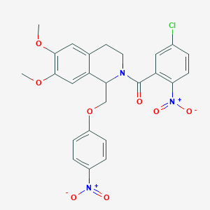 molecular formula C25H22ClN3O8 B2948259 (5-chloro-2-nitrophenyl)(6,7-dimethoxy-1-((4-nitrophenoxy)methyl)-3,4-dihydroisoquinolin-2(1H)-yl)methanone CAS No. 449765-88-2