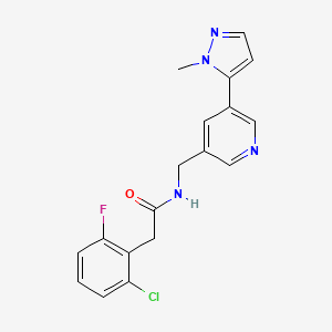 molecular formula C18H16ClFN4O B2948277 2-(2-chloro-6-fluorophenyl)-N-((5-(1-methyl-1H-pyrazol-5-yl)pyridin-3-yl)methyl)acetamide CAS No. 2034308-88-6