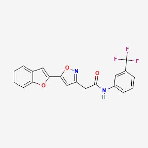 molecular formula C20H13F3N2O3 B2948304 2-(5-(benzofuran-2-yl)isoxazol-3-yl)-N-(3-(trifluoromethyl)phenyl)acetamide CAS No. 1105244-04-9
