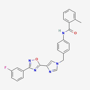 molecular formula C26H20FN5O2 B2948308 N-[4-({4-[3-(3-fluorophenyl)-1,2,4-oxadiazol-5-yl]-1H-imidazol-1-yl}methyl)phenyl]-2-methylbenzamide CAS No. 1110978-02-3