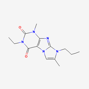 molecular formula C14H19N5O2 B2948337 3-ethyl-1,7-dimethyl-8-propyl-1H-imidazo[2,1-f]purine-2,4(3H,8H)-dione CAS No. 887462-82-0