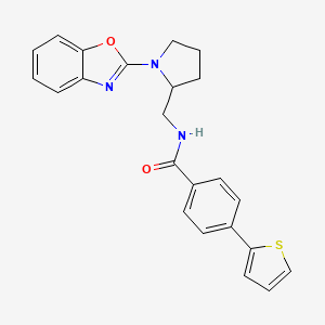 molecular formula C23H21N3O2S B2948342 N-((1-(benzo[d]oxazol-2-yl)pyrrolidin-2-yl)methyl)-4-(thiophen-2-yl)benzamide CAS No. 1795477-31-4