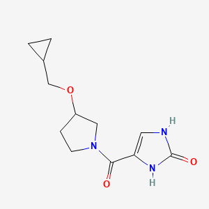 molecular formula C12H17N3O3 B2948351 4-(3-(cyclopropylmethoxy)pyrrolidine-1-carbonyl)-1H-imidazol-2(3H)-one CAS No. 2034520-61-9