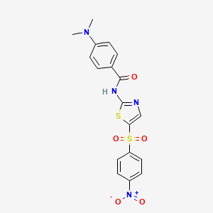 molecular formula C18H16N4O5S2 B2948357 4-(dimethylamino)-N-(5-((4-nitrophenyl)sulfonyl)thiazol-2-yl)benzamide CAS No. 349622-67-9