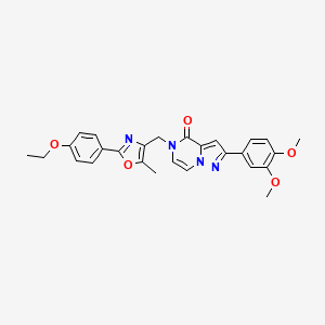 molecular formula C27H26N4O5 B2948369 2-(3,4-dimethoxyphenyl)-5-((2-(4-ethoxyphenyl)-5-methyloxazol-4-yl)methyl)pyrazolo[1,5-a]pyrazin-4(5H)-one CAS No. 1359017-61-0