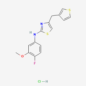 molecular formula C15H14ClFN2OS2 B2948372 N-(4-fluoro-3-methoxyphenyl)-4-(thiophen-3-ylmethyl)thiazol-2-amine hydrochloride CAS No. 2034496-82-5