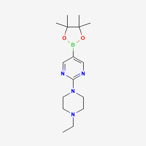 molecular formula C16H27BN4O2 B2948382 Pyrimidine, 2-(4-ethyl-1-piperazinyl)-5-(4,4,5,5-tetramethyl-1,3,2-dioxaborolan-2-yl)- CAS No. 1417193-47-5