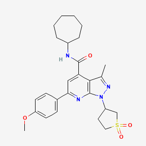 molecular formula C26H32N4O4S B2948392 N-cycloheptyl-1-(1,1-dioxidotetrahydrothiophen-3-yl)-6-(4-methoxyphenyl)-3-methyl-1H-pyrazolo[3,4-b]pyridine-4-carboxamide CAS No. 1021055-07-1