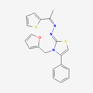 (Z)-3-(furan-2-ylmethyl)-4-phenyl-2-((Z)-(1-(thiophen-2-yl)ethylidene)hydrazono)-2,3-dihydrothiazole