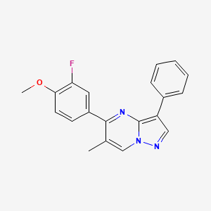 molecular formula C20H16FN3O B2948401 2-Fluoro-4-(6-methyl-3-phenylpyrazolo[1,5-a]pyrimidin-5-yl)phenyl methyl ether CAS No. 861207-37-6