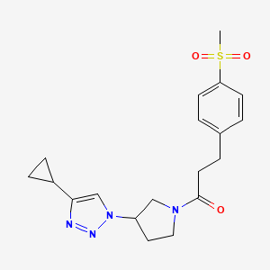 molecular formula C19H24N4O3S B2948403 1-(3-(4-cyclopropyl-1H-1,2,3-triazol-1-yl)pyrrolidin-1-yl)-3-(4-(methylsulfonyl)phenyl)propan-1-one CAS No. 2034223-07-7
