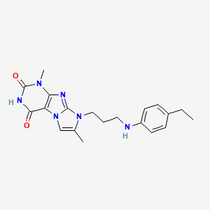 molecular formula C20H24N6O2 B2948465 8-(3-((4-ethylphenyl)amino)propyl)-1,7-dimethyl-1H-imidazo[2,1-f]purine-2,4(3H,8H)-dione CAS No. 923204-31-3