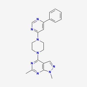 molecular formula C21H22N8 B2948469 1,6-Dimethyl-4-[4-(6-phenylpyrimidin-4-yl)piperazin-1-yl]pyrazolo[3,4-d]pyrimidine CAS No. 2380186-04-7