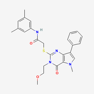 molecular formula C26H28N4O3S B2948470 N-(3,5-二甲基苯基)-2-((3-(2-甲氧基乙基)-5-甲基-4-氧代-7-苯基-4,5-二氢-3H-吡咯并[3,2-d]嘧啶-2-基)硫代)乙酰胺 CAS No. 1111982-44-5