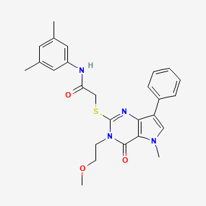 molecular formula C26H28N4O3S B2948470 N-(3,5-dimethylphenyl)-2-{[3-(2-methoxyethyl)-5-methyl-4-oxo-7-phenyl-3H,4H,5H-pyrrolo[3,2-d]pyrimidin-2-yl]sulfanyl}acetamide CAS No. 1111982-44-5