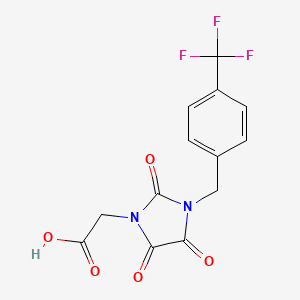 molecular formula C13H9F3N2O5 B2948472 2-{2,4,5-Trioxo-3-[4-(trifluoromethyl)benzyl]-1-imidazolidinyl}acetic acid CAS No. 179412-71-6