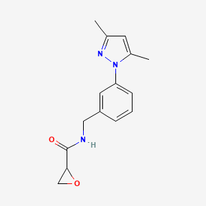 molecular formula C15H17N3O2 B2948486 N-[[3-(3,5-Dimethylpyrazol-1-yl)phenyl]methyl]oxirane-2-carboxamide CAS No. 2411226-90-7