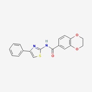 molecular formula C18H14N2O3S B2948521 N-(4-phenylthiazol-2-yl)-2,3-dihydrobenzo[b][1,4]dioxine-6-carboxamide CAS No. 333435-01-1
