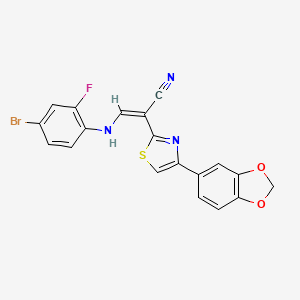 molecular formula C19H11BrFN3O2S B2948524 (Z)-2-(4-(benzo[d][1,3]dioxol-5-yl)thiazol-2-yl)-3-((4-bromo-2-fluorophenyl)amino)acrylonitrile CAS No. 477298-73-0