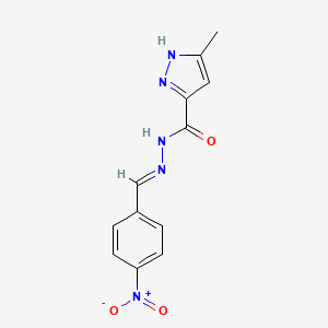 molecular formula C12H11N5O3 B2948528 (E)-3-methyl-N'-(4-nitrobenzylidene)-1H-pyrazole-5-carbohydrazide CAS No. 1285613-77-5