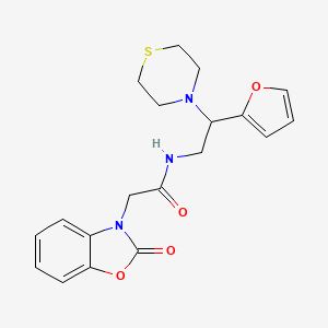 molecular formula C19H21N3O4S B2948529 N-(2-(furan-2-yl)-2-thiomorpholinoethyl)-2-(2-oxobenzo[d]oxazol-3(2H)-yl)acetamide CAS No. 2034573-52-7