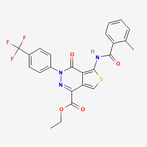 molecular formula C24H18F3N3O4S B2948534 Ethyl 5-(2-methylbenzamido)-4-oxo-3-(4-(trifluoromethyl)phenyl)-3,4-dihydrothieno[3,4-d]pyridazine-1-carboxylate CAS No. 851951-12-7