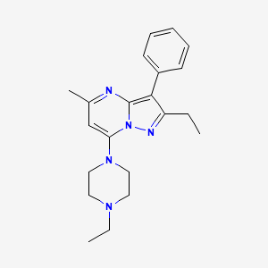 molecular formula C21H27N5 B2948570 2-Ethyl-7-(4-ethylpiperazin-1-yl)-5-methyl-3-phenylpyrazolo[1,5-a]pyrimidine CAS No. 900877-22-7