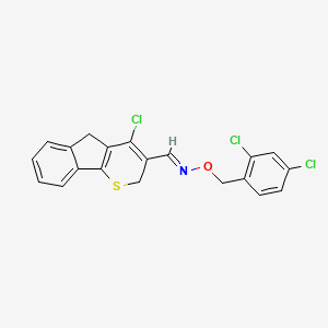 molecular formula C20H14Cl3NOS B2948584 4-chloro-2,5-dihydroindeno[1,2-b]thiopyran-3-carbaldehyde O-(2,4-dichlorobenzyl)oxime CAS No. 338757-75-8