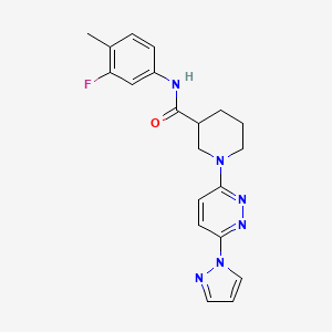 molecular formula C20H21FN6O B2948599 1-(6-(1H-吡唑-1-基)哒嗪-3-基)-N-(3-氟-4-甲苯基)哌啶-3-甲酰胺 CAS No. 1286703-71-6