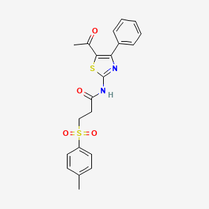 molecular formula C21H20N2O4S2 B2948603 N-(5-acetyl-4-phenylthiazol-2-yl)-3-tosylpropanamide CAS No. 895443-23-9