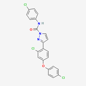 molecular formula C22H14Cl3N3O2 B2948610 3-[2-chloro-4-(4-chlorophenoxy)phenyl]-N-(4-chlorophenyl)-1H-pyrazole-1-carboxamide CAS No. 321522-25-2