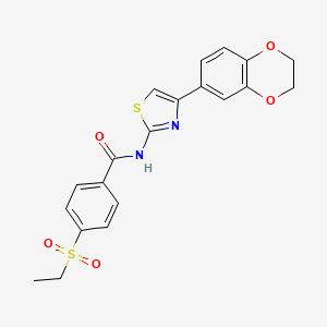 molecular formula C20H18N2O5S2 B2948614 N-(4-(2,3-dihydrobenzo[b][1,4]dioxin-6-yl)thiazol-2-yl)-4-(ethylsulfonyl)benzamide CAS No. 898429-39-5