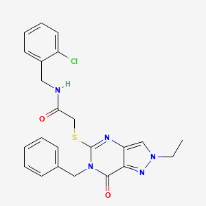 molecular formula C23H22ClN5O2S B2948616 2-({6-benzyl-2-ethyl-7-oxo-2H,6H,7H-pyrazolo[4,3-d]pyrimidin-5-yl}sulfanyl)-N-[(2-chlorophenyl)methyl]acetamide CAS No. 932339-64-5