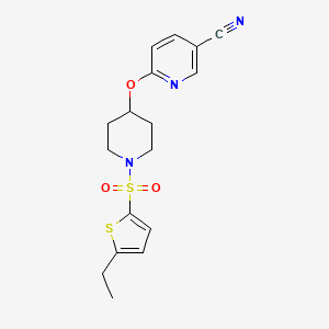 molecular formula C17H19N3O3S2 B2948673 6-((1-((5-Ethylthiophen-2-yl)sulfonyl)piperidin-4-yl)oxy)nicotinonitrile CAS No. 1428363-69-2