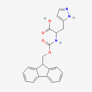 molecular formula C21H19N3O4 B2948678 2-(9H-Fluoren-9-ylmethoxycarbonylamino)-3-(1H-pyrazol-5-yl)propanoic acid CAS No. 1693935-43-1