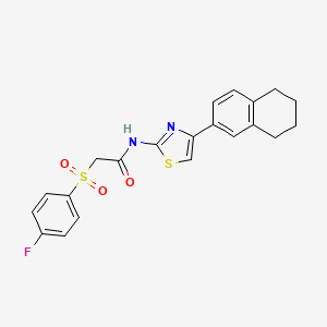 molecular formula C21H19FN2O3S2 B2948681 2-((4-fluorophenyl)sulfonyl)-N-(4-(5,6,7,8-tetrahydronaphthalen-2-yl)thiazol-2-yl)acetamide CAS No. 895477-22-2