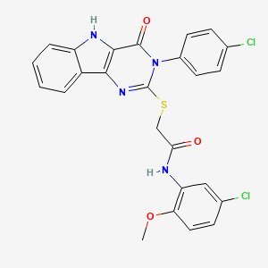 molecular formula C25H18Cl2N4O3S B2948695 N-(5-chloro-2-methoxyphenyl)-2-((3-(4-chlorophenyl)-4-oxo-4,5-dihydro-3H-pyrimido[5,4-b]indol-2-yl)thio)acetamide CAS No. 536715-55-6