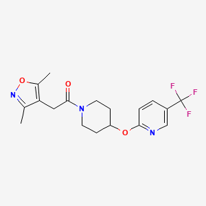 molecular formula C18H20F3N3O3 B2948701 2-(3,5-Dimethylisoxazol-4-yl)-1-(4-((5-(trifluoromethyl)pyridin-2-yl)oxy)piperidin-1-yl)ethanone CAS No. 1421443-33-5