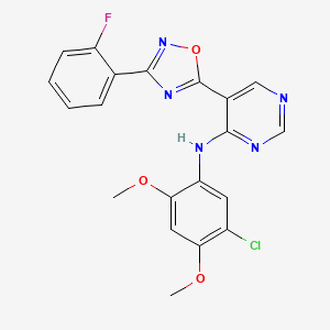 B2948720 N-(5-chloro-2,4-dimethoxyphenyl)-5-(3-(2-fluorophenyl)-1,2,4-oxadiazol-5-yl)pyrimidin-4-amine CAS No. 2034341-17-6