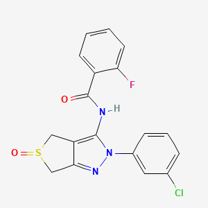molecular formula C18H13ClFN3O2S B2948749 N-[2-(3-chlorophenyl)-5-oxo-4,6-dihydrothieno[3,4-c]pyrazol-3-yl]-2-fluorobenzamide CAS No. 958228-81-4